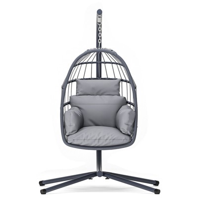 Patio Egg Chair With Stand,Foldable Hanging Swing Egg Chair With Big Comfortable Puffy Cushion,Indoor And Outdoor Egg Chair-Cuddlewood