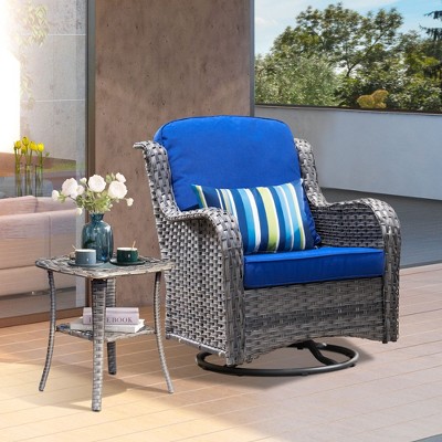 XIZZI Wicker Patio Furniture Set with 3-Seat Sofa, Swivel Rocking Armchairs & Ottomans & Side Table, Modular Sectional Outdoor Conversation Sofa Set