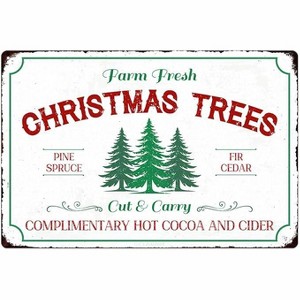 Lomsoe Christmas Metal Signs Christmas Trees Tin Sign Vintage Print Art Poster Ornaments Wall Decor Xmas Novelty Gift 8X12 Inch - 1 of 4