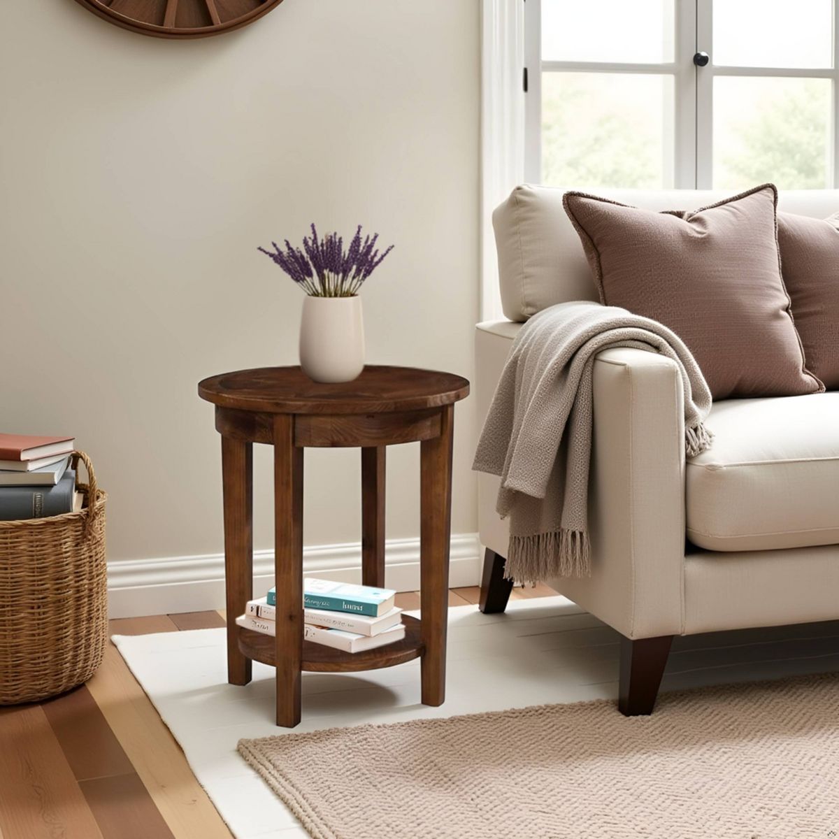 Alaterre Furniture 20-inch Round End Table, Natural, Living Room Furniture, Storage & Shelf - thumbnail 5