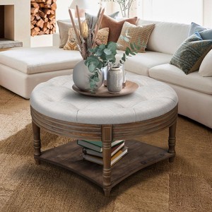 NicBex Modern Large Round Ottoman Coffee Table with Storage Shelf,2-Tier Oversized End Table,Upholstered Center Table for Living Room - 1 of 4