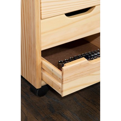 Natural Wood 6-Drawer Rolling Storage Cart
