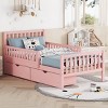 Twin Size Wood Platform Bed with Guardrails and Two Storage Drawers, Slatted Base, Classic Style for Kids-Maison Boucle - 2 of 4