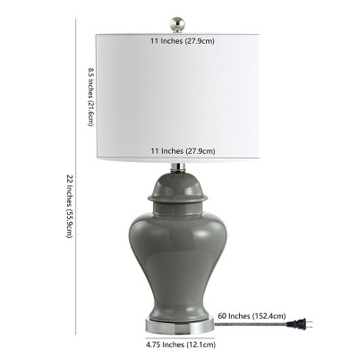 Gray Ceramic and Chrome Ginger Jar Table Lamp Set
