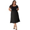Agnes Orinda Women's Plus Size Midi Elastic Waist Tiered Pleated Ruffle Hem Chambray Skirts - 3 of 4