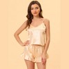 cheibear Women's Satin Spaghetti Cami Tops Ruffle Trim Shorts Sleepwear Sets - 3 of 4