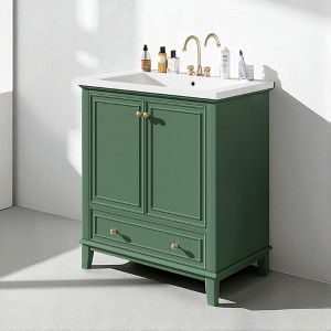30" Bathroom Vanity with Sink – Freestanding Cabinet with Drawer & Adjustable Shelf, Solid Wood & MDF, Ceramic Top Included - 1 of 4