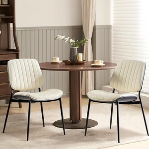 Dining Chairs Set of 2, Mid Century Modern Upholstered Retro PU Leather Kitchen Chairs with Walnut Bentwood Back and Metal Legs - 1 of 4