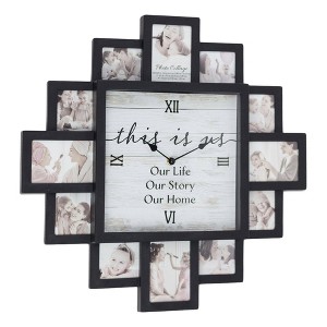 Farmhouse Shabby Chic 'This Is Us' Picture Frame Collage Wall Clock Black - American Art Decor: Memory Keeper, Round Analog Display - 1 of 4