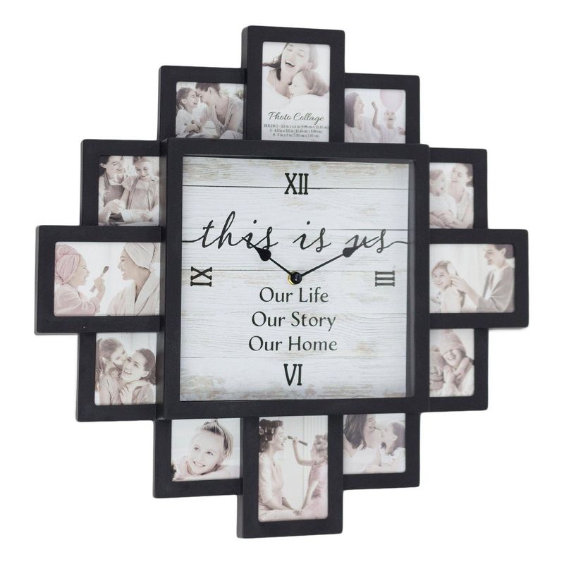 Farmhouse Shabby Chic &#39;This Is Us&#39; Picture Frame Collage Wall Clock Black - American Art Decor, 1 of 7