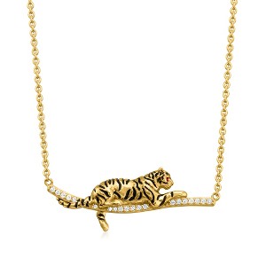 Ross-Simons 0.10 ct. t.w. White Topaz and Black Enamel Tiger Bar Necklace With Ruby Accents in 18kt Gold Over Sterling Size 18 - 1 of 4