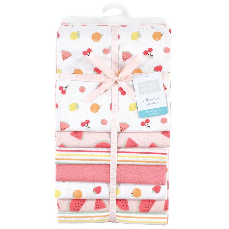Hudson Baby Infant Girl Cotton Flannel Receiving Blankets Bundle, Fruit Salad, One Size, 2 of 7