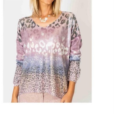 Women's Shimmer V Neck Cheetah Print Sweater - Look Mode USA