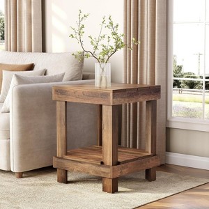 Tribesigns 2-Tier End Table, All Wooden Square Side Table with Storage Shelves, Small Bedside Table for Bedroom,  for Living Room - 1 of 4
