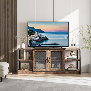 Farmhouse TV Stand for 75 inch TV, Entertainment Center with Storage Cabinet, Industrial TV Console Cabinet with Mesh Doors for Living Room - 1 of 4