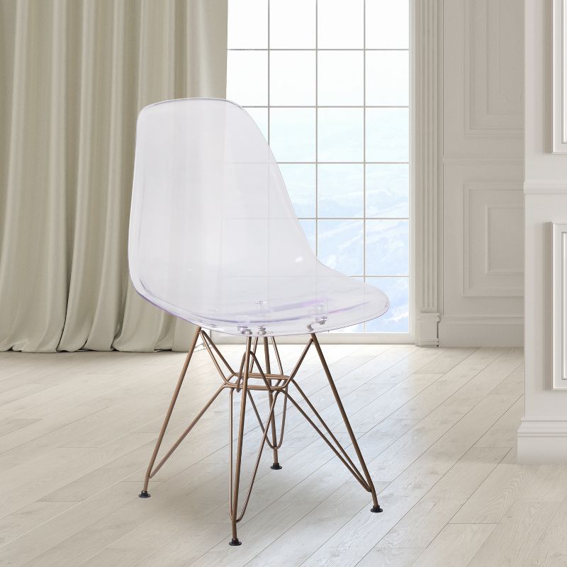 Flash Furniture Elon Series Ghost Chair with Gold Metal Base, 3 of 14