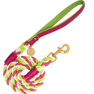 PoisePup - Luxury Pet Dog Leash - Soft Premium Italian Leather and 100% Natural Cotton Rope Leash - Candy Swirl - 1 of 3