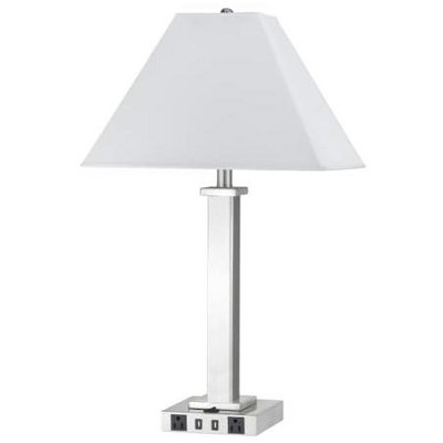 Adjustable White Metal Night Stand Lamp with USB Ports and Power Outlets