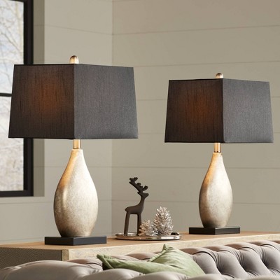 Marco 25" Silver Teardrop Table Lamps with Black Shades, Set of 2