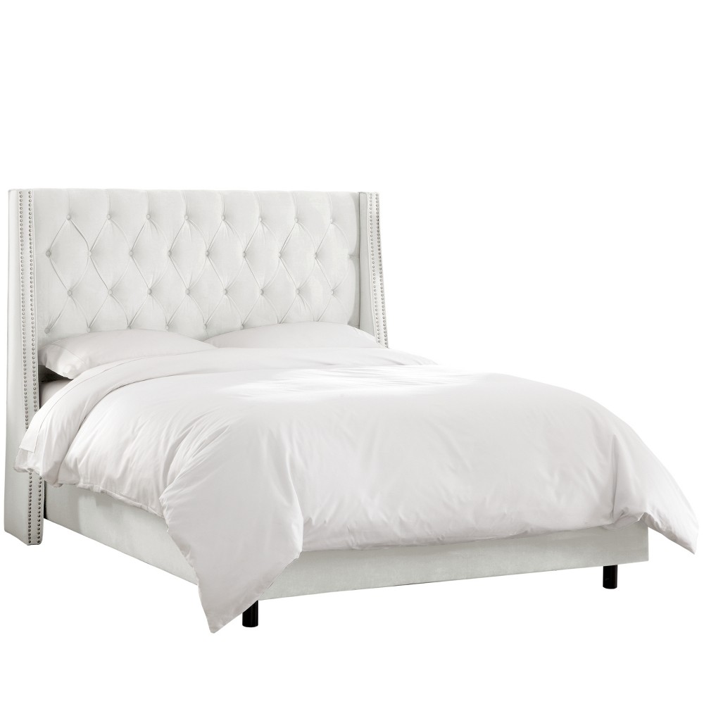 Skyline Furniture King Arlette Nail Button Tufted Wingback Bed: Velvet White, Pine Frame, Polyester -  15203968