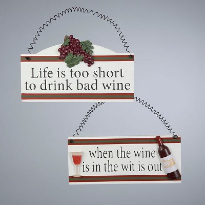 Kurt S. Adler 5.5" Tuscan Winery "When the Wine is in the Wit is Out" Plaque Christmas Ornament - White/Red