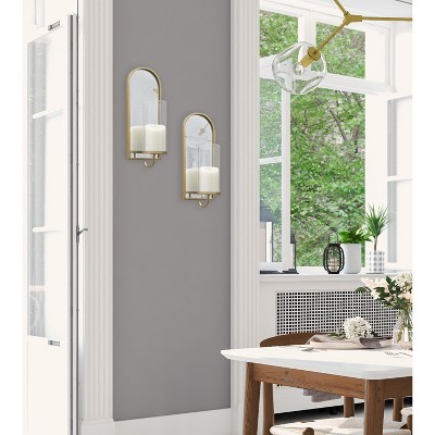 Elegant Gold Arched Mirror Wall Sconce with Candle Holder, 6x5x16
