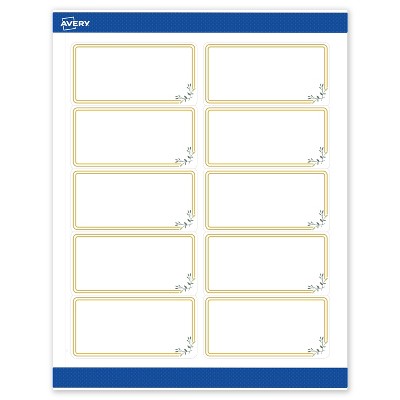 Avery 2" x 4" Labels, Gold Double Border with Florals, 100 ct