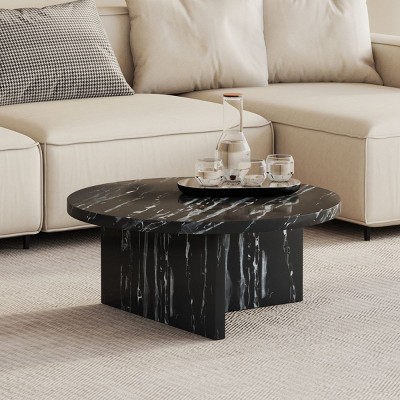 Modern Marble Grain Texture Round Coffee Table,MDF Side Table, Cozy Minimalist Coffee Table Designs For Small Spaces And Living Room-Cuddlewood