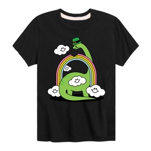 Boys' - Instant Message - St. Patrick's Day Dinosaur Eatting Rainbow Short Sleeve Graphic T-Shirt - 1 of 4