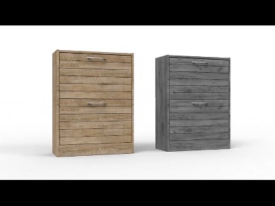 Natural Wood Shoe Storage Cabinet with Louver Doors and Flip Drawers