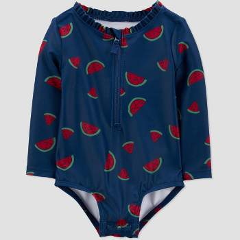 Carter's Just One You® Baby Girls' Long Sleeve Watermelon One Piece Rash Guard - Red/Navy Blue