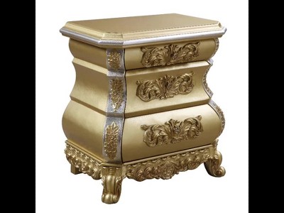 Seville Gold Finish 3-Drawer Nightstand with Carved Accents