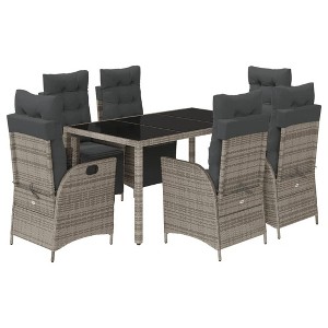 vidaXL Patio Dining Set with Cushions Outdoor Garden Furniture Poly Rattan - Gray 59.1" Table Length 6-Piece - 1 of 4