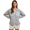 Knit & Lounge Women’s Striped Collared Long Sleeve Top Waffle Chest Pocket Detail Lightweight Knit Pullover - 3 of 4