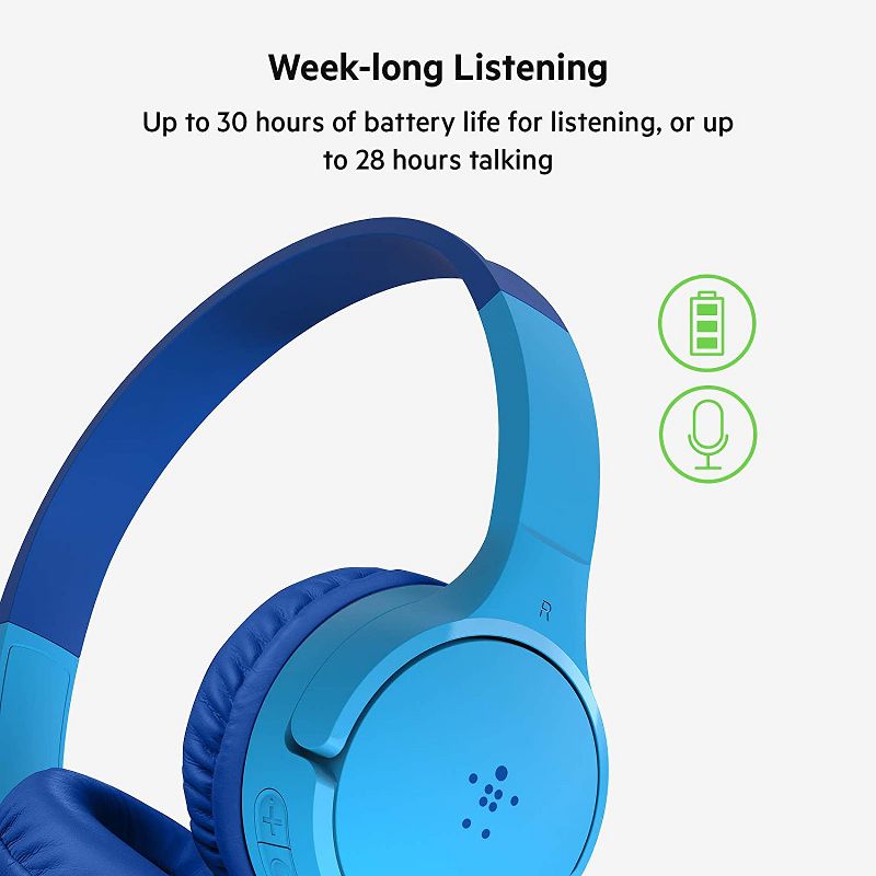 Belkin SoundForm Mini Kids Wireless Headphones with Built in Microphone - Compatible with iPhone iPad Galaxy AUD001BTBL (Blue), 2 of 7