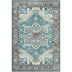 Washable Rug - Non-Slip Non-Shedding Stain Resistant Carpet Retro Floral Distressed Foldable Low Pile Floor Cover for Living Room Dining Room Bedroom - 1 of 4