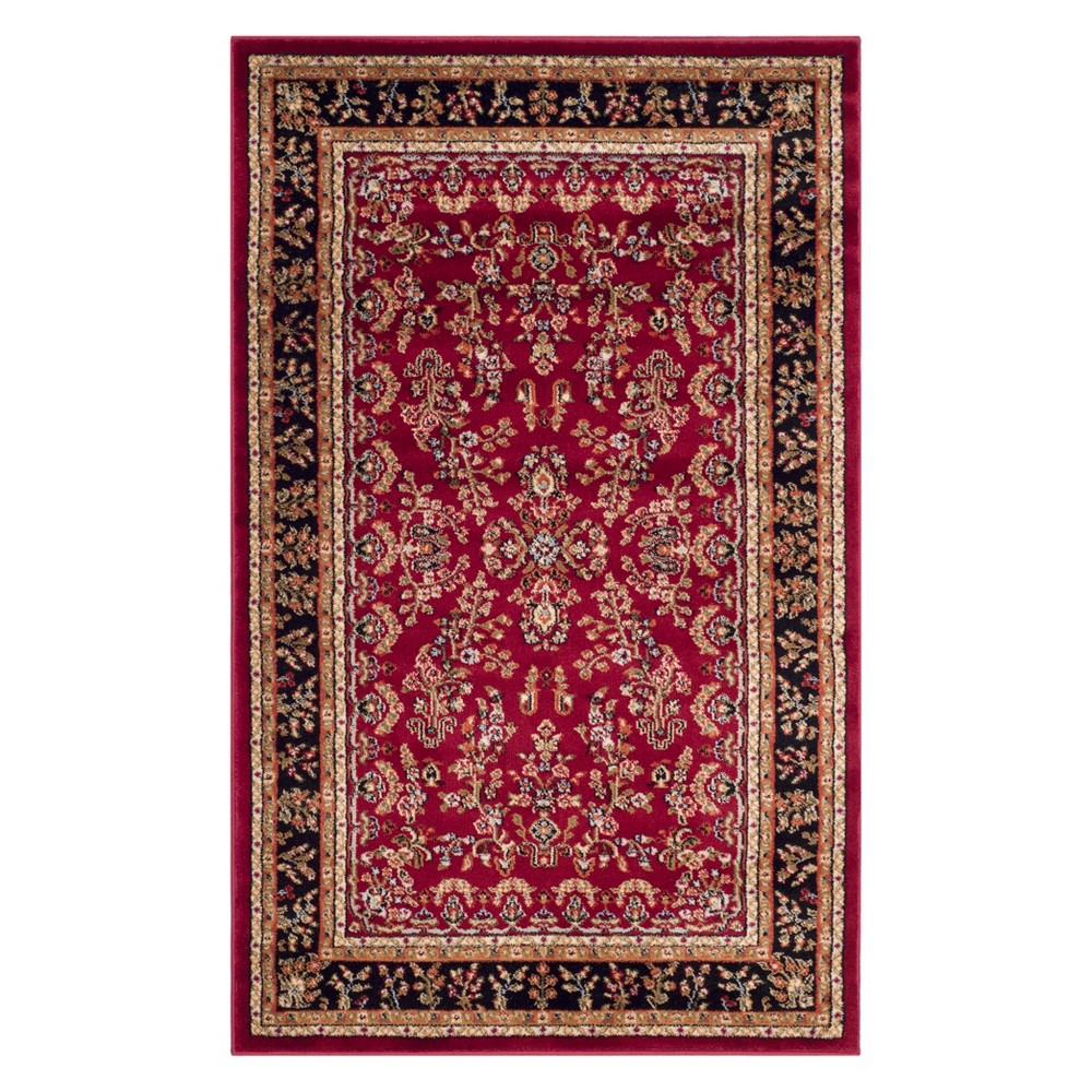 2'3inx4' Floral Loomed Accent Rug Red/Black - Safavieh