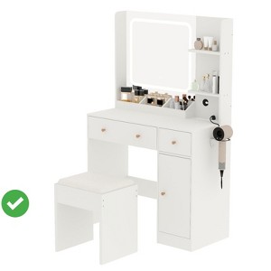 Vanity Desk with Mirror and Lights Power Outlet Makeup Vanity Table Set w/ Storage Drawers Shelves Cabinet - 1 of 4