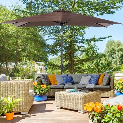 Brown Solar LED Lighted Patio Umbrella with Crank and Tilt