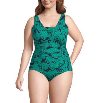 Lands' End Women's SlenderSuit Grecian Tummy Control Chlorine Resistant One Piece Swimsuit