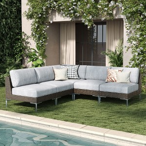LayinSun Wicker Rattan Patio Furniture Set, Deep Seating Outdoor Modular Sectional Sofa Conversation Set with Thick Cushions - 1 of 4