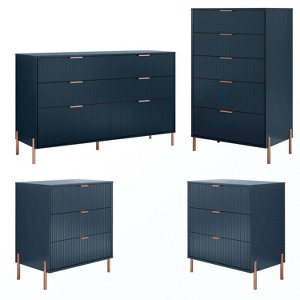 Festivo 4pc Modern Elegance Bedremm Chest and 6 Drawer Dresser and 3 Drawer Nightstands Set - 1 of 4