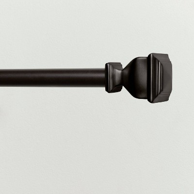 Matte Bronze Adjustable Curtain Rod with Square Finials
