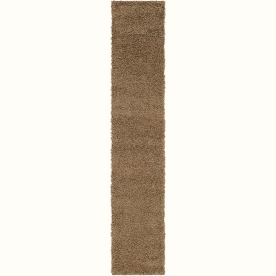 Luxurious Brown Synthetic Shag Runner Rug
