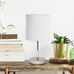11.81" Traditional Petite Metal Stick Bedside Table Desk Lamp in Chrome with Fabric Shade - Creekwood Home - 1 of 4
