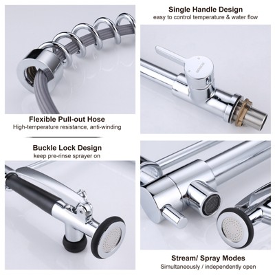 Chrome Commercial Single-Handle Pull Down Sprayer Kitchen Faucet