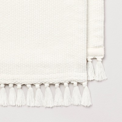 Cream Cotton Pebble Textured Woven Table Runner with Fringes