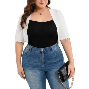 Women Plus Size Cardigan 3/4 Sleeve Crew Neck Bolero Sweaters Open Front Knit Bolero Shrugs - 1 of 4