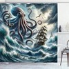 Nautical Shower Curtain, Fantasy Sea World Adventure, Kraken Octopus, Storm Waves, Sailors Ship, Teal Mauve, 69 Wx 70 L - 3 of 4