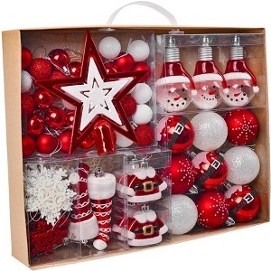 70pc Super Santa Christmas Ornament Mega Bundle Set, Red and White Baubles, Snowman, Suit, Belt, and Snowflakes| OrnamentallyYou - 1 of 4